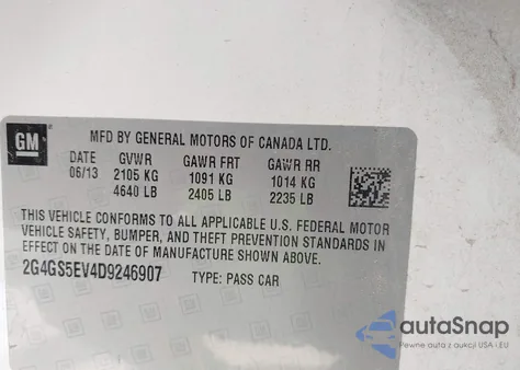 2013 Buick Regal Turbo - Premium 1 z USA, uszkodzony, nr VIN 2G4GS5EV4D9246907